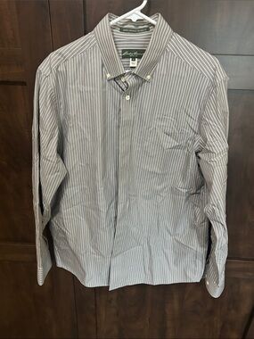 Eddie Bauer Men's Gray and White Pinstripe Button-Down Shirt